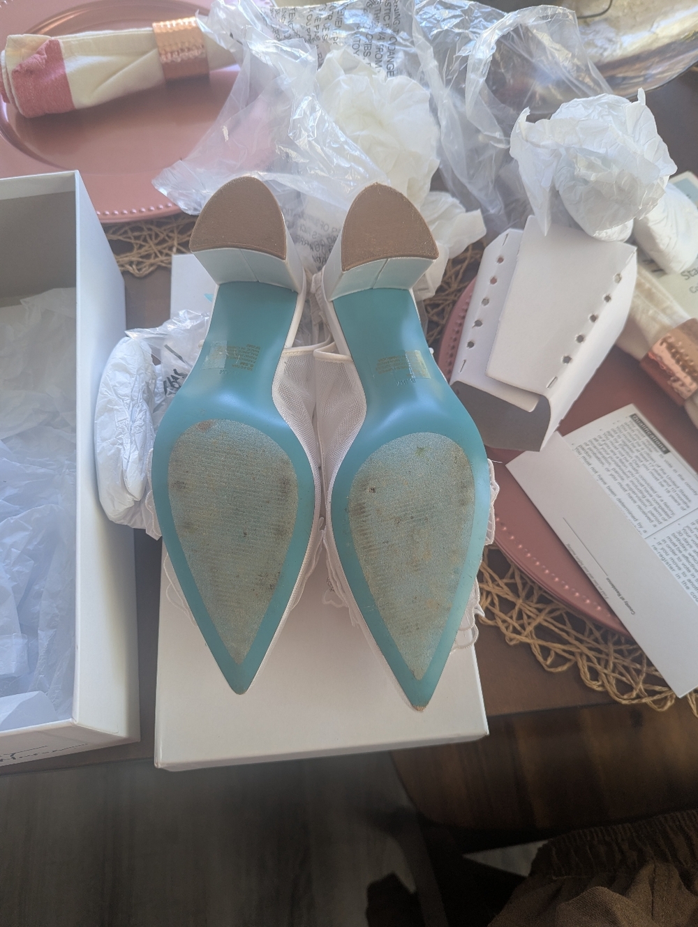 Betsey Johnson White Floral Embellished Slingback Heels - Picture 4 of 4